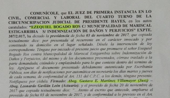 Demandan a municipio de Mariscal Estigarribia