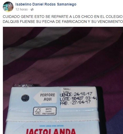 Caso de leche vencida que se entregó en institución de Asunción