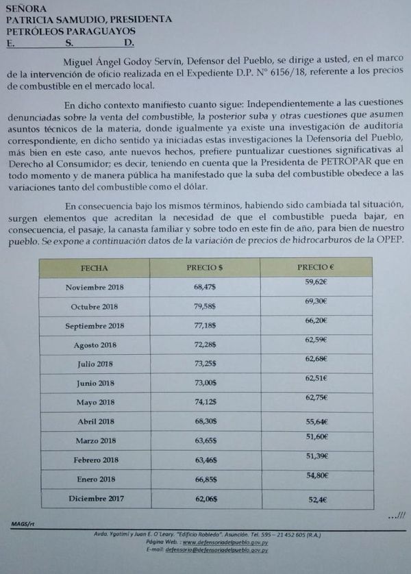 Petropar: Buscarán disminución de los precios de combustibles de la estatal