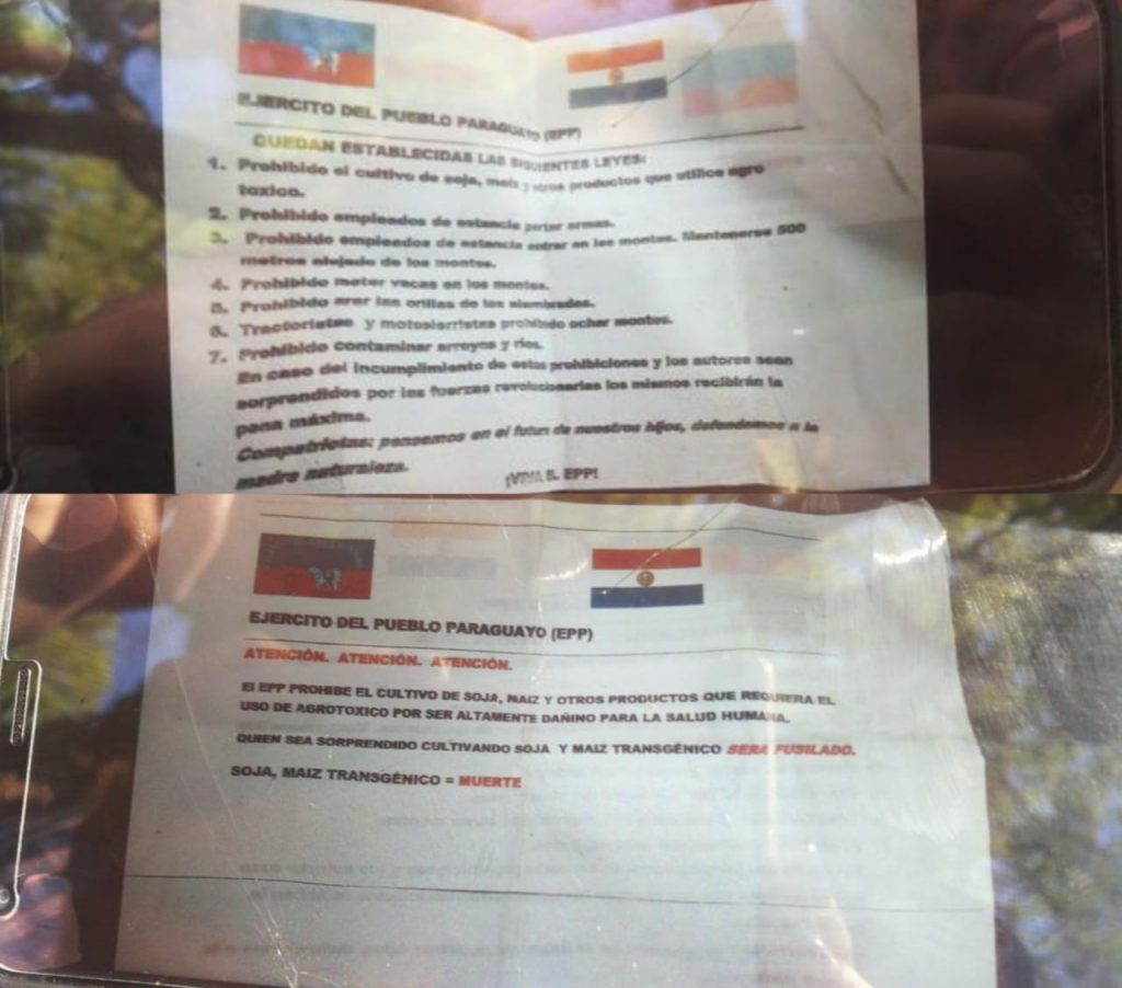 Aparecen supuestos panfletos del EPP que prohíben cultivo de soja