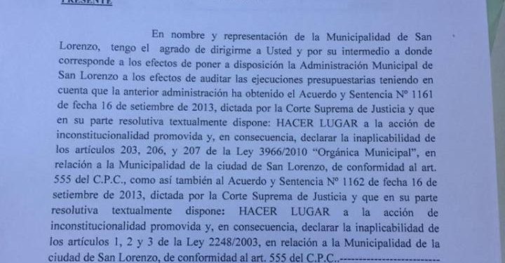 Recién asumido intendente de San Lorenzo solicita intervención de Contraloría Recién asumido intendente de San Lorenzo solicita intervención de Contraloría
