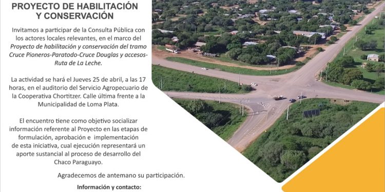 Ruta de la leche: MOPC realizará consulta informativa con la ciudadanía en Loma Plata