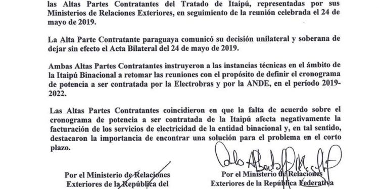 Paraguay y Brasil deciden anular acta de Itaipú Paraguay y Brasil deciden anular acta de Itaipú