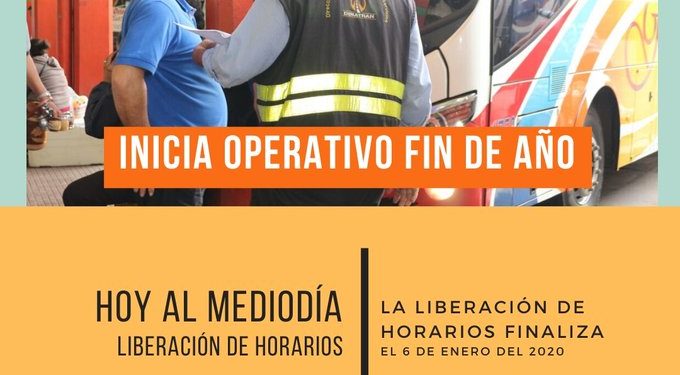 Dinatran: Desde el mediodía se liberan los horarios de buses para fin de año 2019