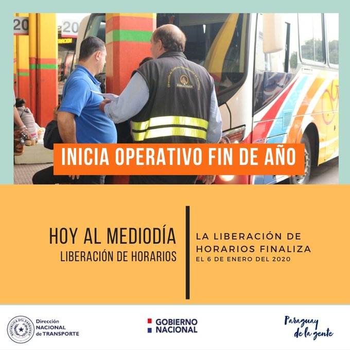 Dinatran: Desde el mediodía se liberan los horarios de buses para fin de año 2019