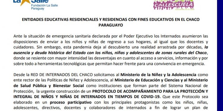 Red de internados del Chaco piden al MEC participar de protocolo para vuelta a clases Red de internados del Chaco piden al MEC participar de protocolo para vuelta a clases
