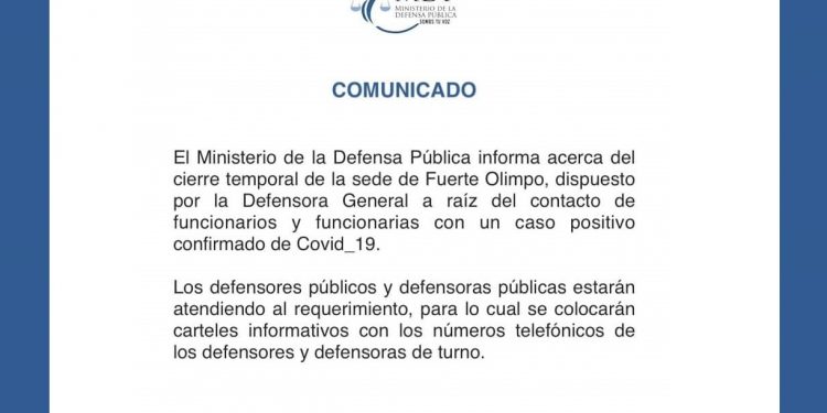 Defensoría Pública cierra sedes de Fuerte Olimpo y Casado ante riesgo de COVID-19