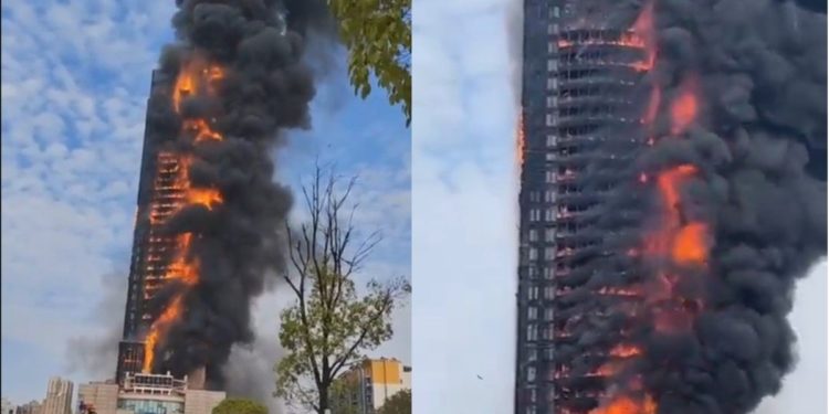 Gran incendio en un rascacielos de 200 metros ￼