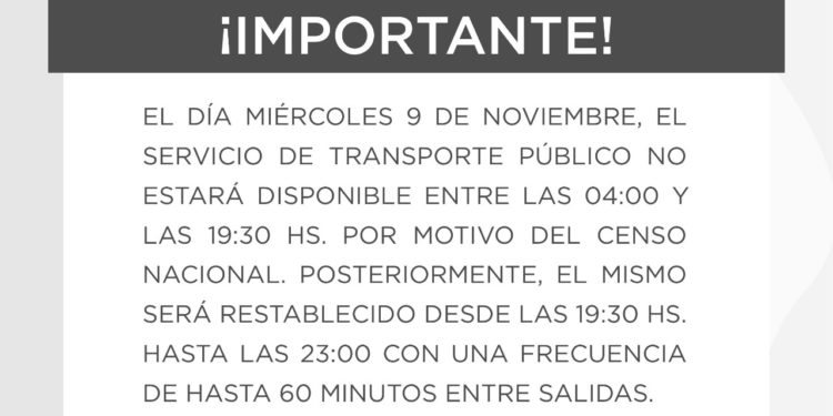 El día del Censo habrá buses de transporte público pero desde las 19:00 horas