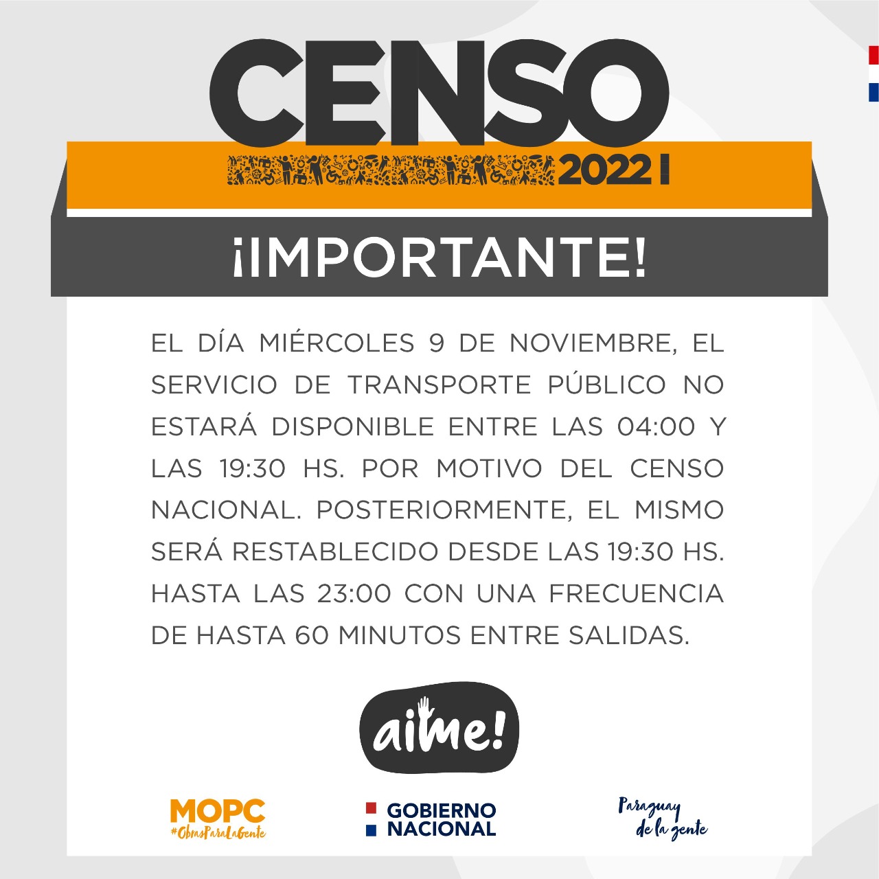 El día del Censo habrá buses de transporte público pero desde las 19:00 horas