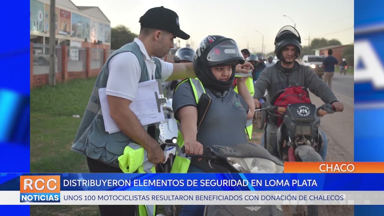 Distribuyeron elementos de seguridad a motociclistas en Loma Plata