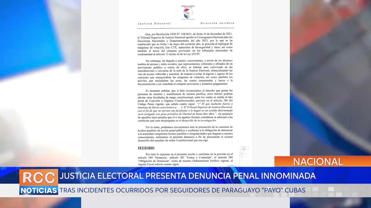 Tras protestas, Justicia Electoral presenta denuncia penal innominada