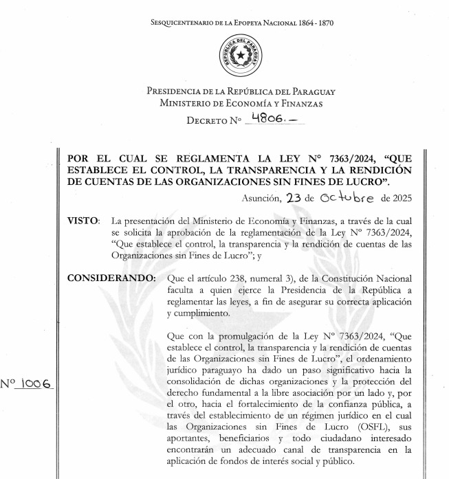 Reglamentación de Ley de ONGs las obliga a registrarse y remitir información que tendrá carácter de declaración jurada