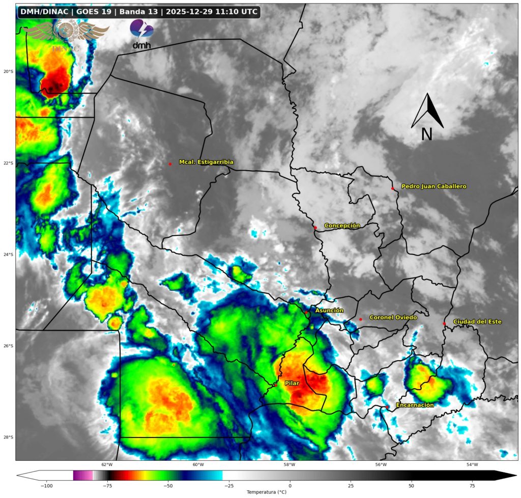 Alerta meteorológica: Tormentas persisten y se concentran en el sur de la Región Oriental