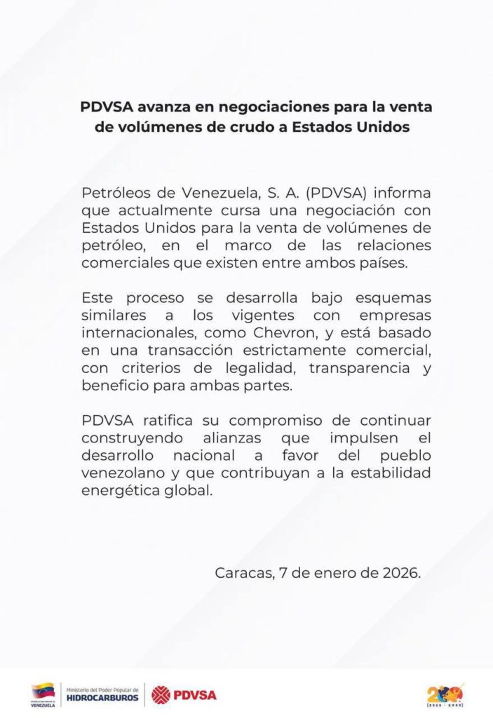 PDVSA confirma negociaciones con EEUU para vender petróleo tras flexibilización de sanciones PDVSA confirma negociaciones con EEUU para vender petróleo tras flexibilización de sanciones