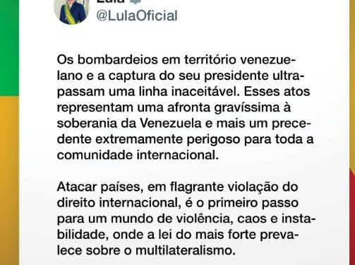 Lula condena intervención de EE.UU. en Venezuela: «Se ha cruzado una línea inaceptable»