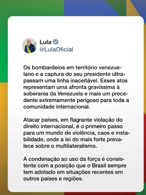 Lula condena intervención de EE.UU. en Venezuela: «Se ha cruzado una línea inaceptable» Lula condena intervención de EE.UU. en Venezuela: «Se ha cruzado una línea inaceptable»