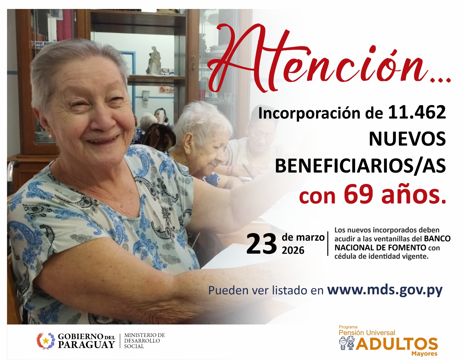 El programa de Adultos Mayores ya llegó a todos los de 69 años
