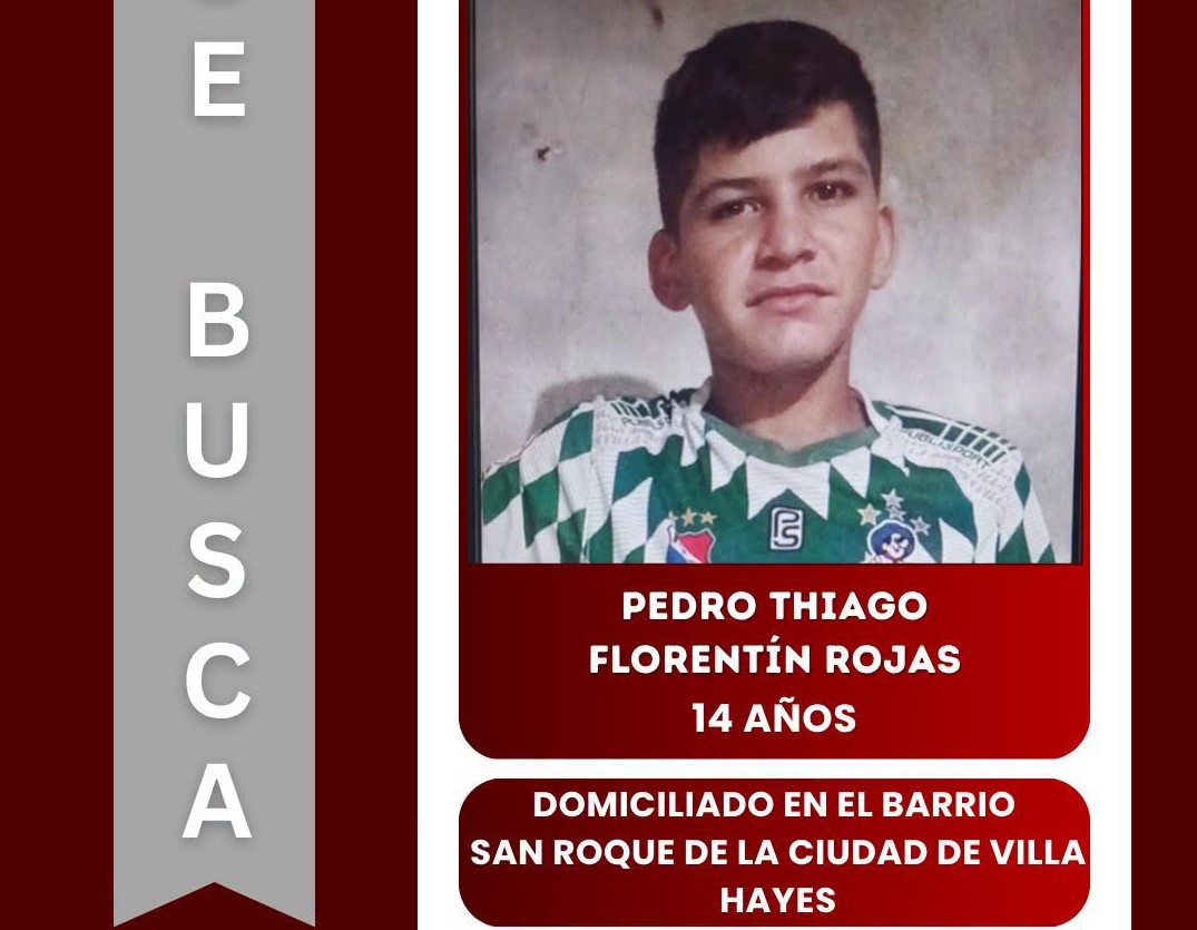Buscan a Pedro Thiago: adolescente de 14 años desapareció en Villa Hayes Buscan a Pedro Thiago: adolescente de 14 años desapareció en Villa Hayes