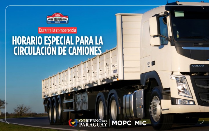 MOPC fija horarios especiales para camiones durante el WRC Rally del Paraguay 2026