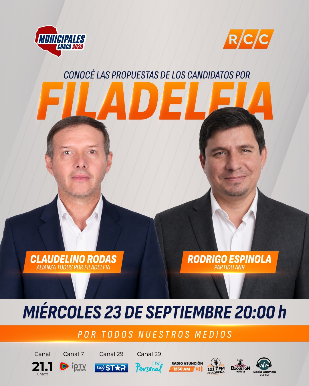 Claudelino Rodas y Rodrigo Espínola cara a cara: responderán las preguntas clave antes de las elecciones municipales en el gran debate de la RCC