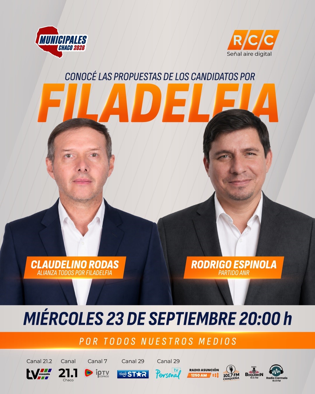 Claudelino Rodas y Rodrigo Espínola cara a cara: responderán las preguntas clave antes de las elecciones municipales en el gran debate de la RCC